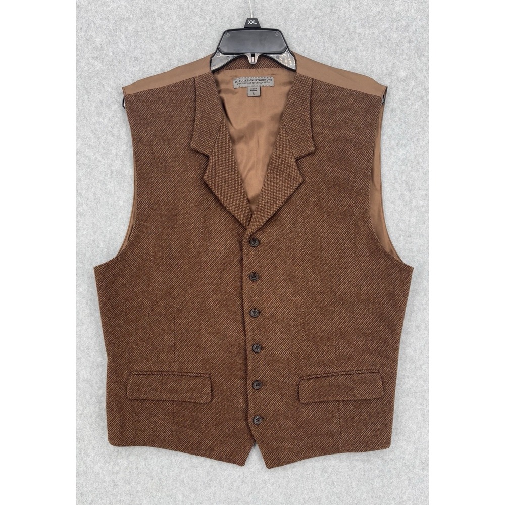 Le Collezioni Structure Wool Blend Tweed Vest Brown Size L Made In Romania